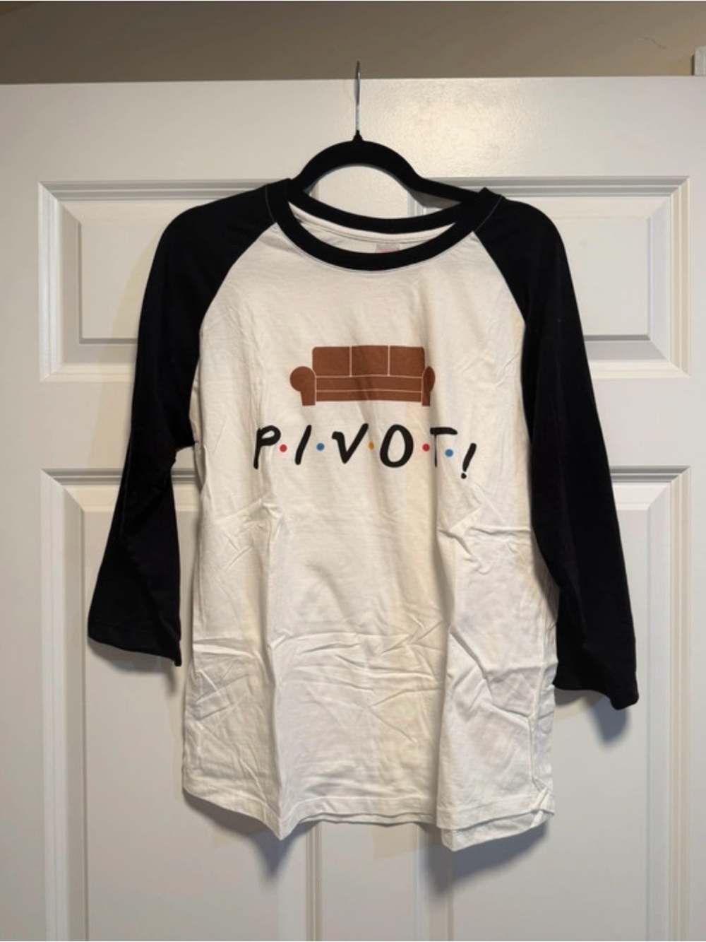 ‘Friends’ Black & White 'PIVOT!' Raglan Tee